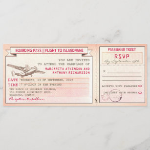 Karte-Vintage Hochzeit des rosa Boardingdurchlaufs Einladung