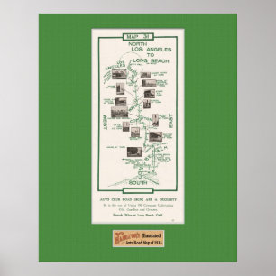 Karte von 1914, LA nach Long Beach Poster