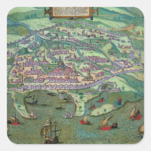 Karte von Alexandria, von "Civitates Orbis Terraru Quadratischer Aufkleber