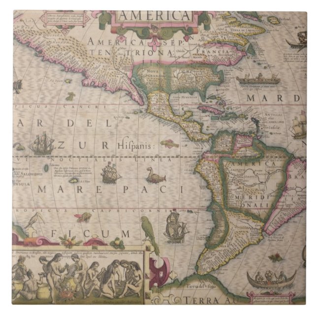 Karte von Amerika, vom Mercator "Atlas", Kneipe. Fliese (Vorderseite)