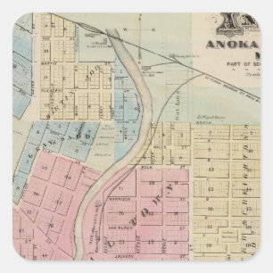Karte von Anoka, Landkreis Anoka, Minnesota Quadratischer Aufkleber