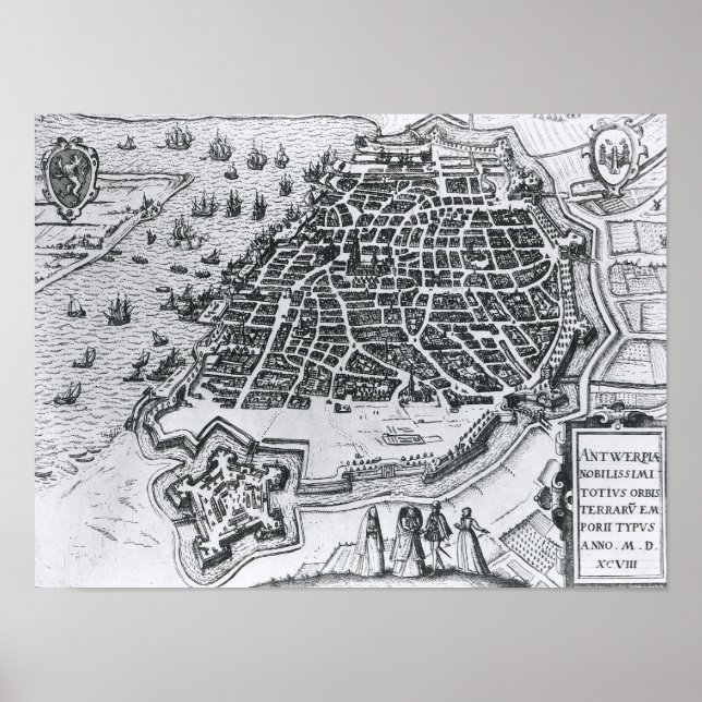 Karte von Antwerpen, 1598 Poster (Vorne)