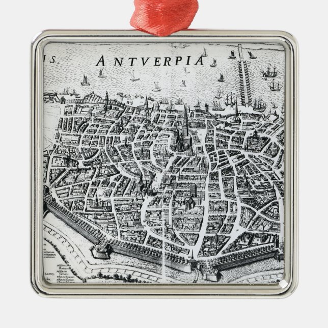 Karte von Antwerpen Silbernes Ornament (Vorne)