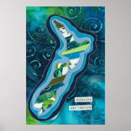 Karte von Aotearoa New Zealand Textilkunst Poster