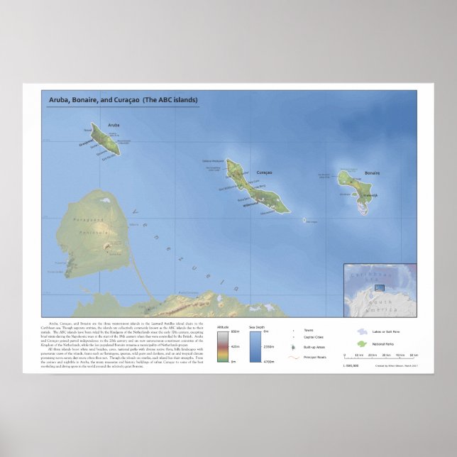 Karte von Aruba, Bonaire und Curaçao 1:500.000 Poster (Vorne)