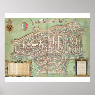 Karte von Augsburg, von 'Civitates Orbis Terrarum' Poster