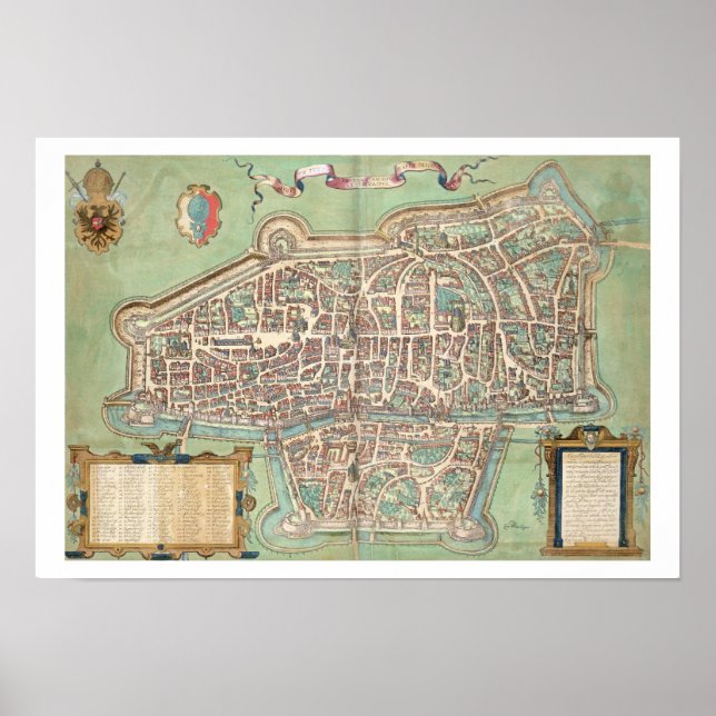 Karte von Augsburg, von 'Civitates Orbis Terrarum' Poster (Vorne)