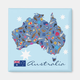 Karte von Australien mit kulturellen Einzelteilen Magnet