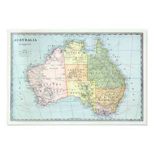 Karte von Australien mit Städten und Straßen 1932 Fotodruck