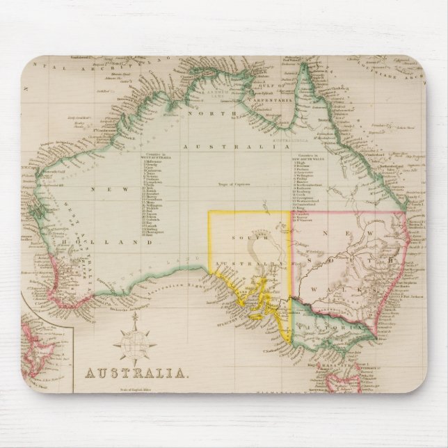 Karte von Australien u. von Neuseeland Mousepad (Vorne)