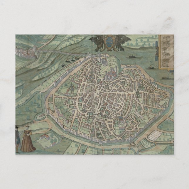 Karte von Avignon, von "Civitates Orbis Terrarum"  (Vorderseite)