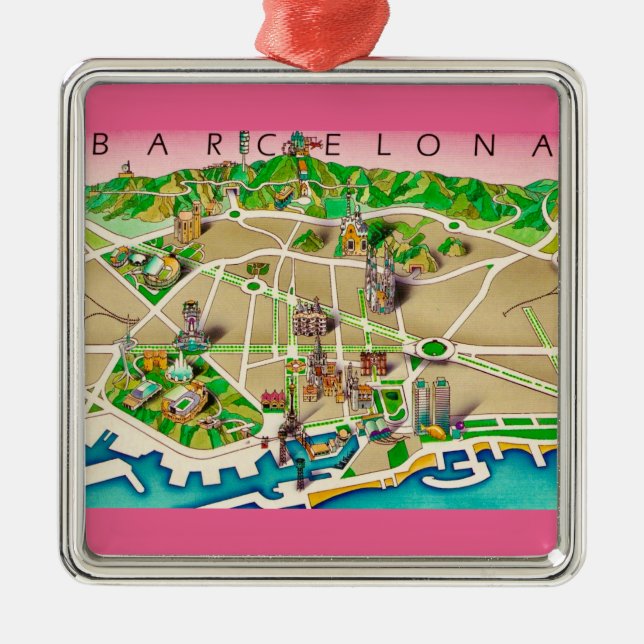 Karte von Barcelona Spanien Ornament Aus Metall (Vorne)