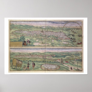 Karte von Barcelona, von 'Civitates Orbis Terrarum Poster