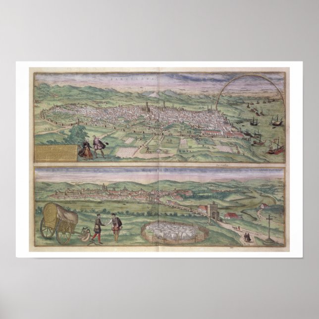 Karte von Barcelona, von 'Civitates Orbis Terrarum Poster (Vorne)