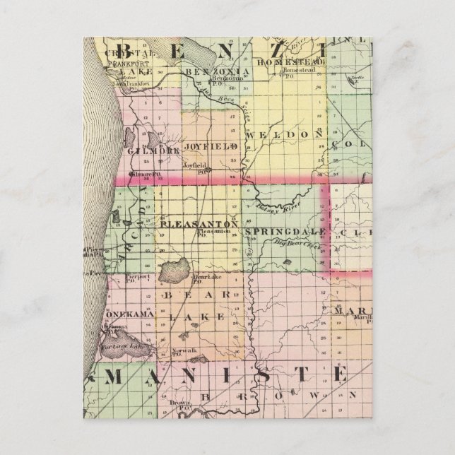 Karte von Benzie und Manistee Landkreises, Michiga (Vorderseite)