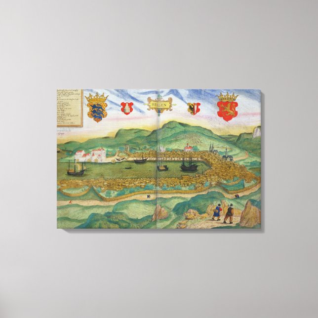 Karte von Bergen, von "Civitates Orbis Terrarum" v Leinwanddruck (Vorderseite)
