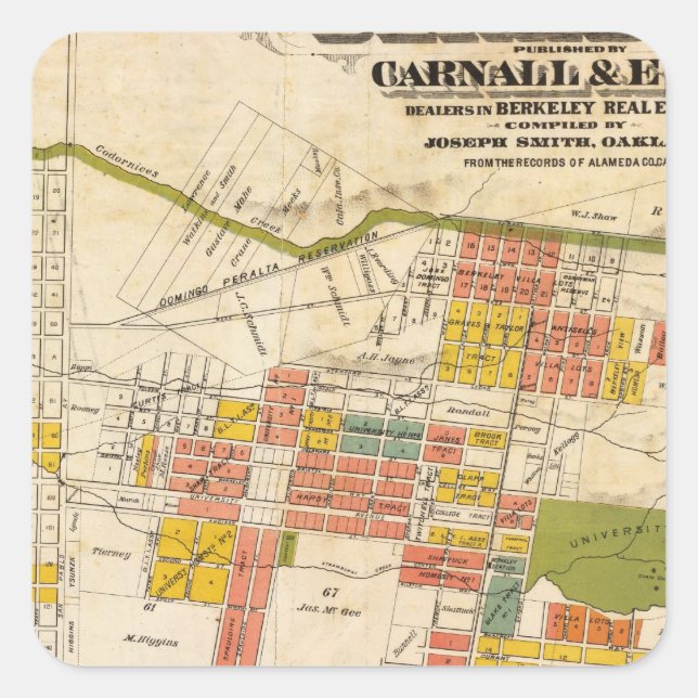Karte von Berkeley Quadratischer Aufkleber (Vorderseite)