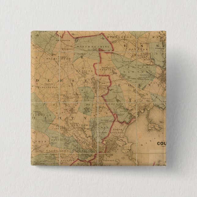 Karte von Boston 2 Button (Vorderseite)