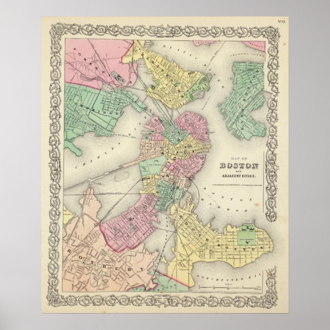 Karte von Boston und den angrenzenden Städten Poster (Vorne)