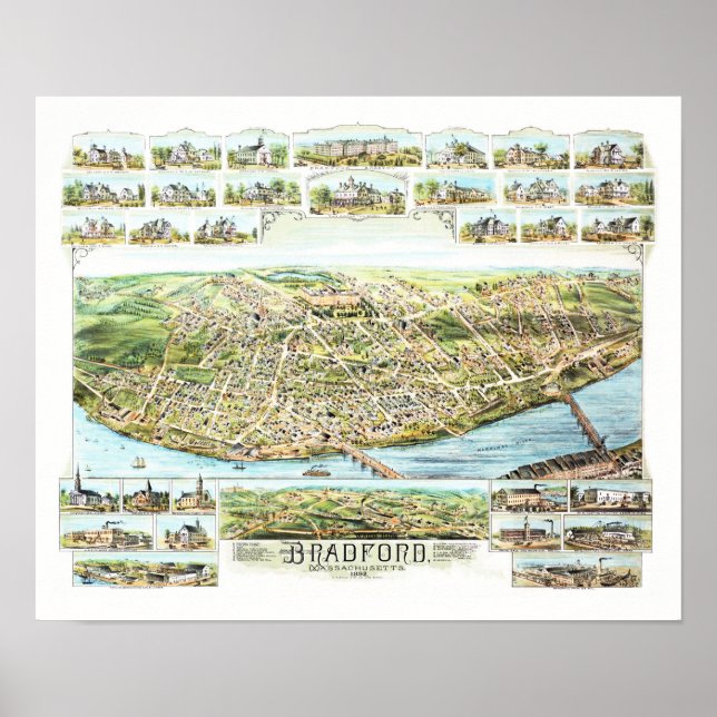 Karte von Bradford Massachusetts im Jahr 1892 Poster (Vorne)