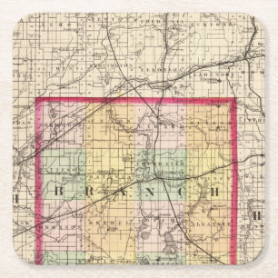 Karte von Branch County, Michigan Rechteckiger Pappuntersetzer