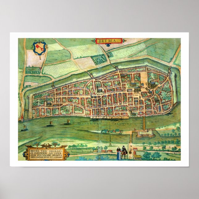 Karte von Bremen, von "Civitates Orbis Terrarum" v Poster (Vorne)
