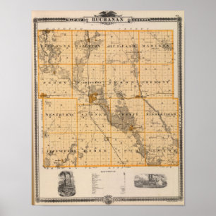 Karte von Buchanan County, Staat von Iowa Poster