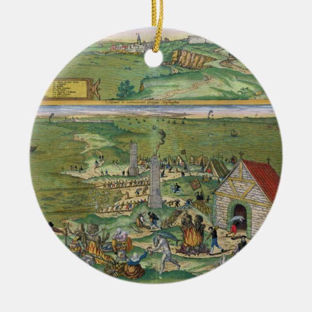 Karte von Cadiz, von "Civitates Orbis Terrarum" Keramik Ornament (Vorne)