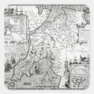 Karte von Caernarvon, 1616 Quadratischer Aufkleber