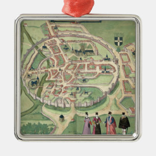 Karte von Canterbury, von 'Civitates Orbis Ornament Aus Metall
