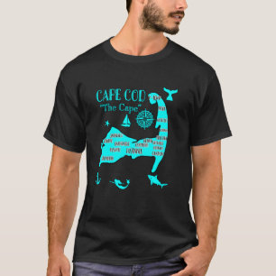 Karte von Cape Cod Aqua Blaue Nautische Symbole Fi T-Shirt