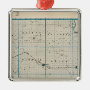 Karte von Carroll County, Staat von Iowa Ornament Aus Metall