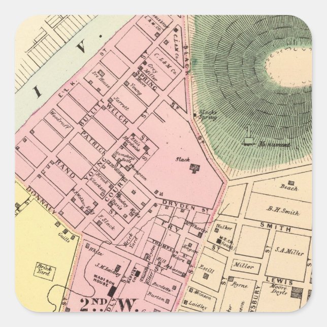 Karte von Charleston, West Virginia Quadratischer Aufkleber (Vorderseite)