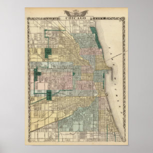Karte von Chicago City Poster