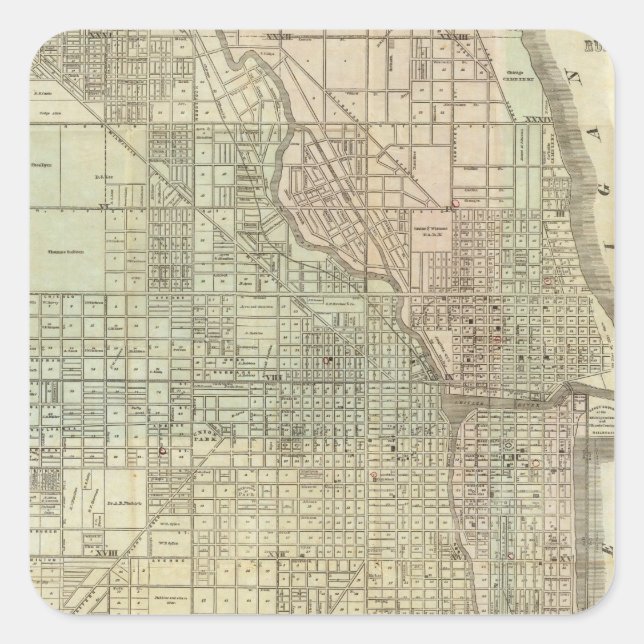 Karte von Chicago Quadratischer Aufkleber (Vorderseite)