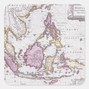 Karte von China u. von Indonesien   1710 Quadratischer Aufkleber