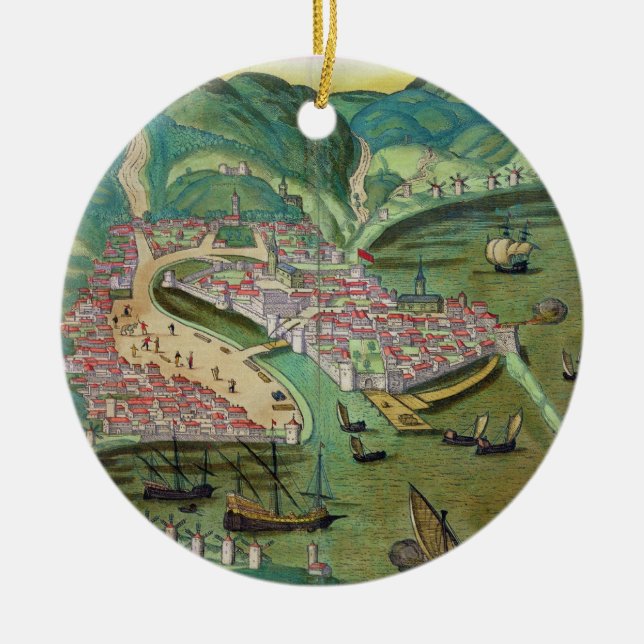 Karte von Chios, von "Civitates Orbis Terrarum" Keramikornament (Vorne)