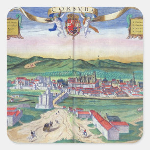 Karte von Cordoba, von "Civitates Orbis Terrarum"  Quadratischer Aufkleber