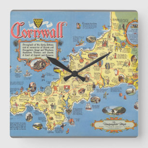 Karte von Cornwall, England Quadratische Wanduhr
