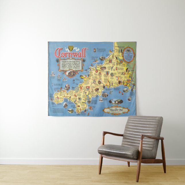Karte von Cornwall, England Wandteppich (Beispiel (Horizontal))