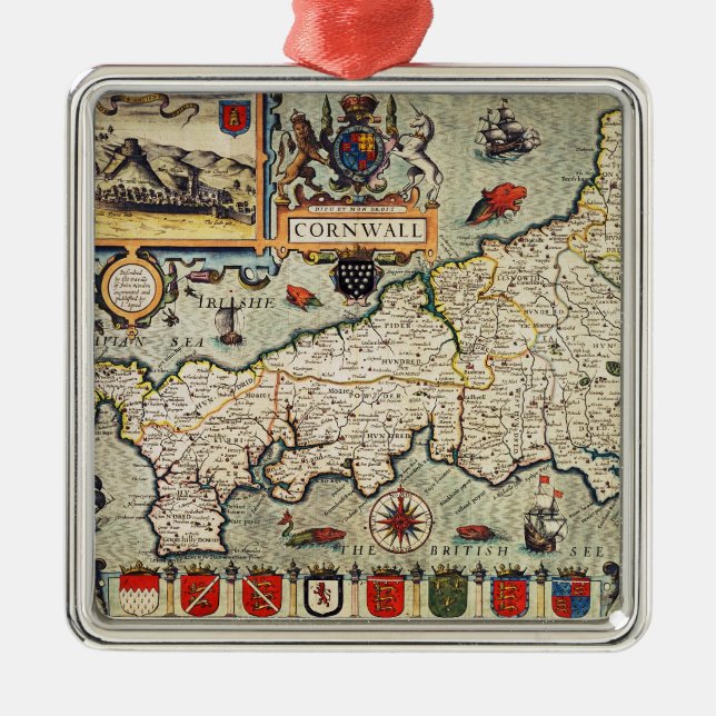 Karte von Cornwall Ornament Aus Metall (Vorne)