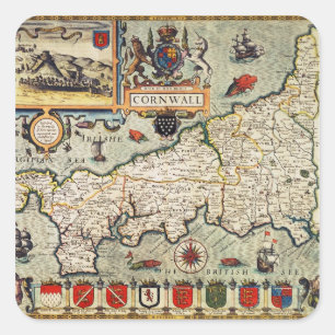 Karte von Cornwall Quadratischer Aufkleber
