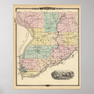 Karte von Crawford County, Staat von Wisconsin Poster