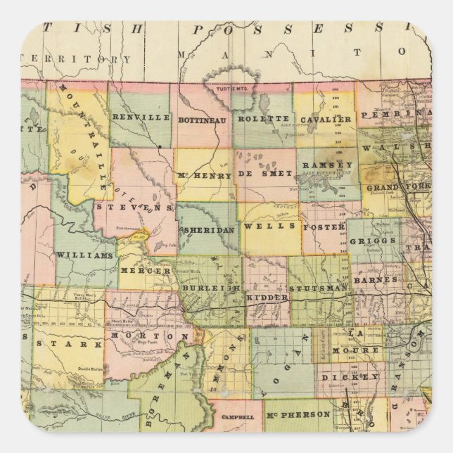 Karte von Dakota Quadratischer Aufkleber (Vorderseite)