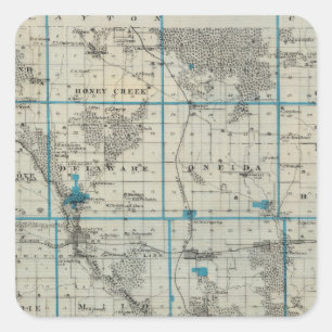 Karte von Delaware County, Staat von Iowa Quadratischer Aufkleber