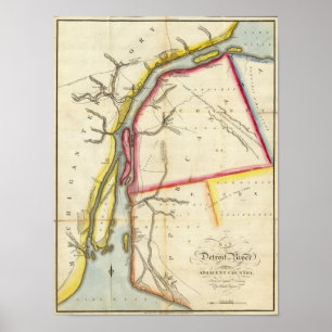 Karte von Detroit River und von angrenzendem Land Poster