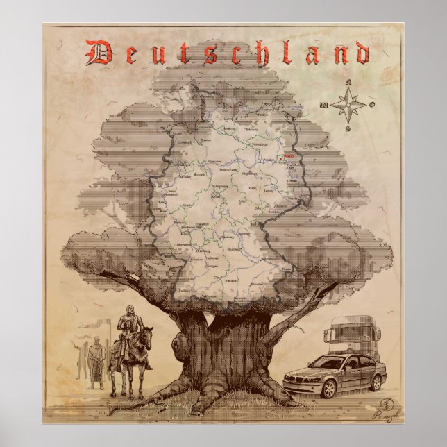 Karte von Deutschland. Stil einer alten Gravur. Poster (Vorne)