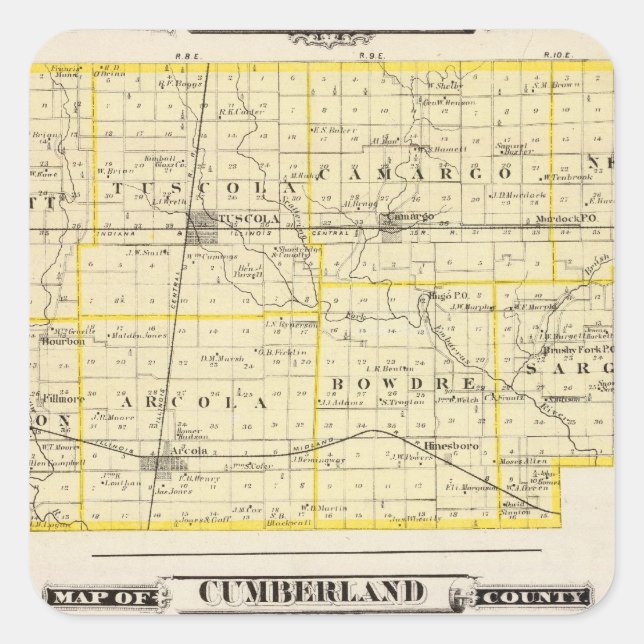 Karte von Douglas Landkreis Karte des Landkreises  Quadratischer Aufkleber (Vorderseite)