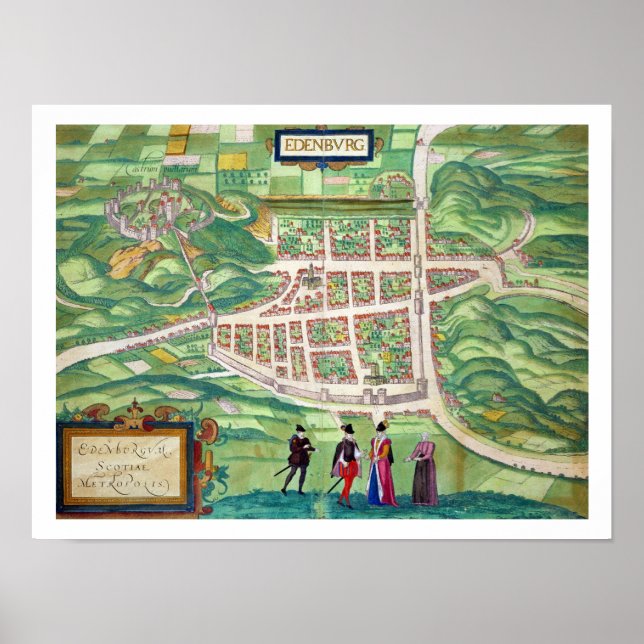 Karte von Edinburgh, von 'Civitates Orbis Terrarum Poster (Vorne)