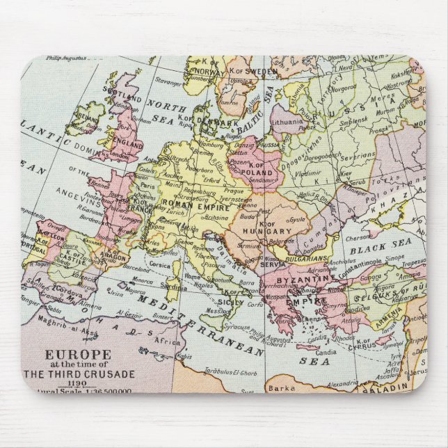 Karte von Europa | der dritte Kreuzzug Mousepad (Vorne)